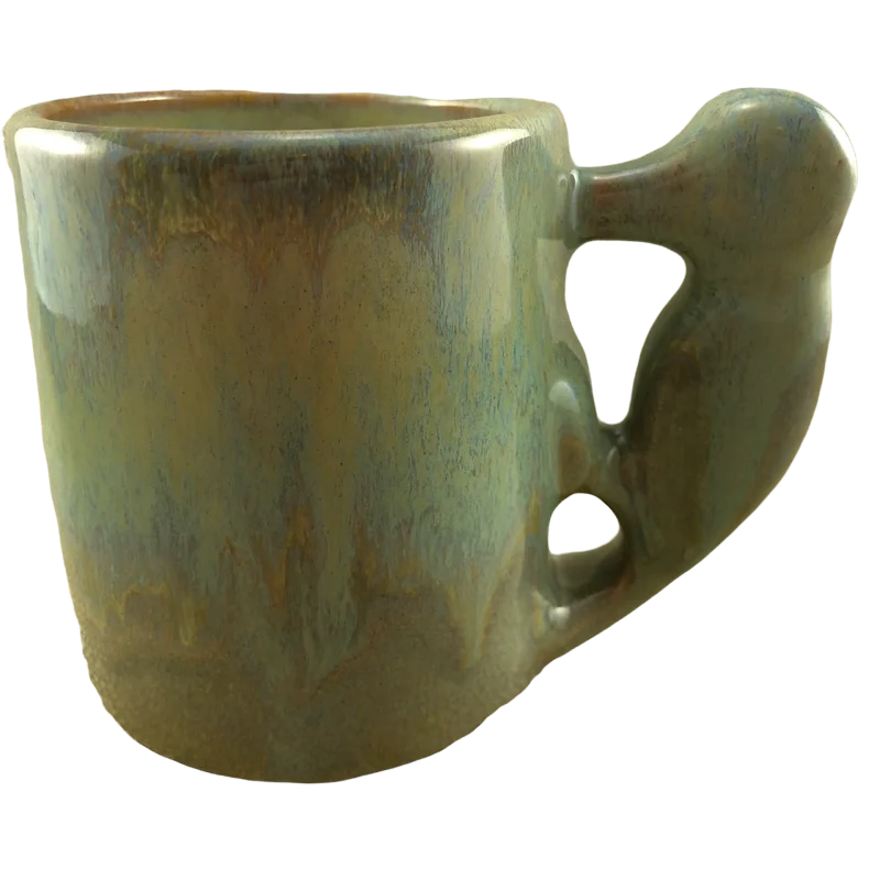 3D Figural Woodpecker Handle Drip Glaze Green Mug