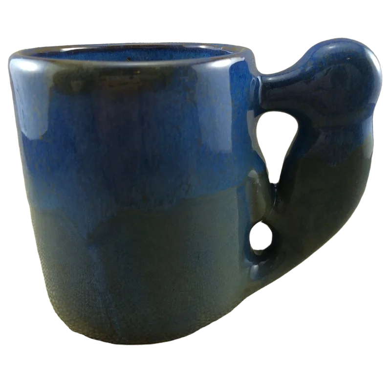 3D Figural Woodpecker Handle Drip Glaze Blue Mug