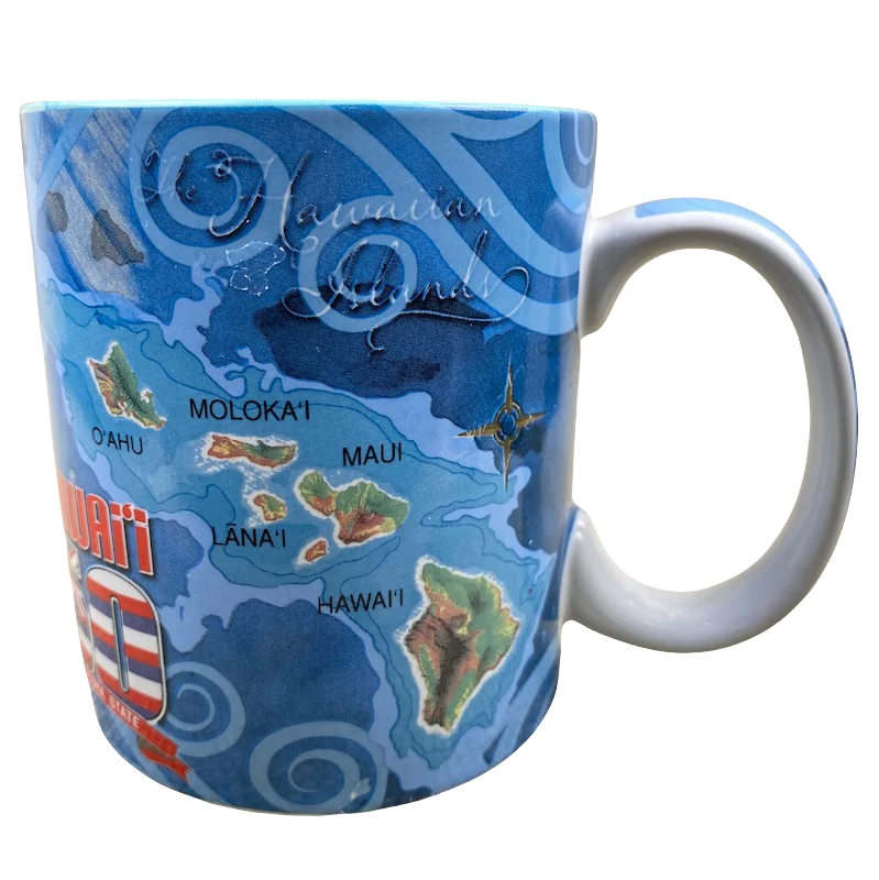 50th Hawaiian Map With Flag Mug Island Heritage