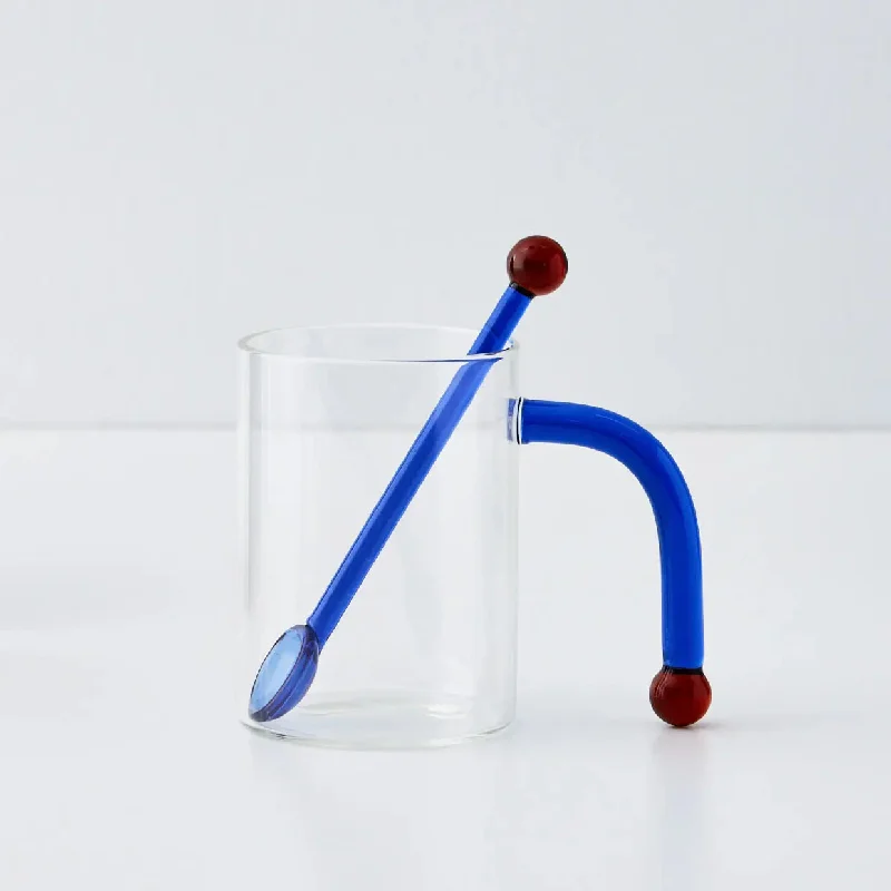 Bauhaus Glass Tumbler & Stirrer Blue