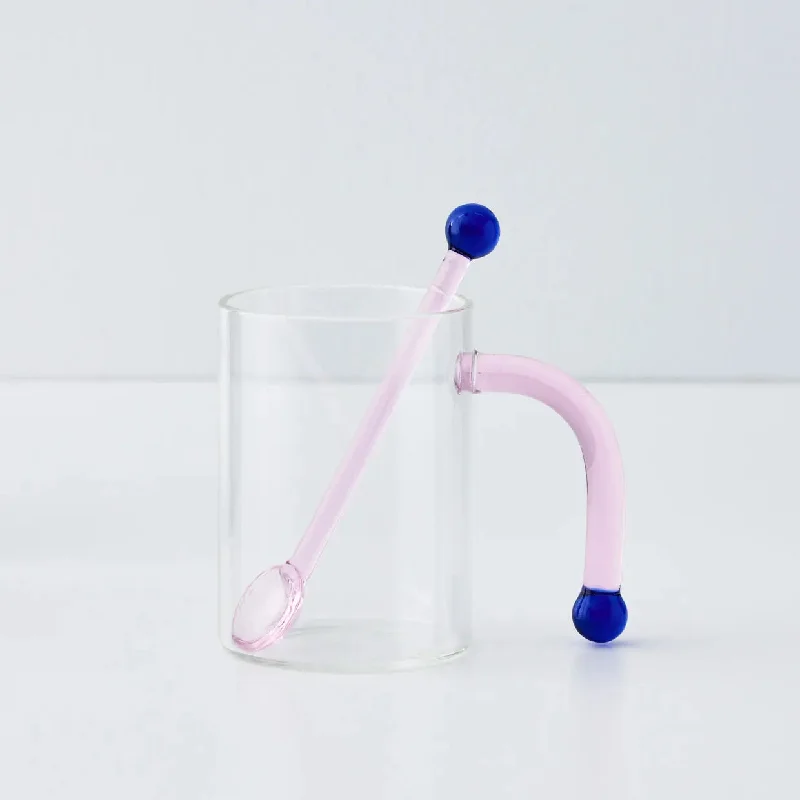 Bauhaus Glass Tumbler & Stirrer Pink