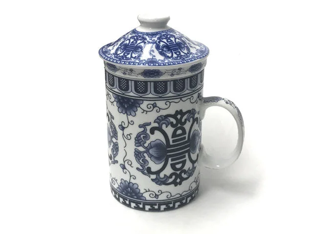 Blue on White Longevity Design Mug with Infuser