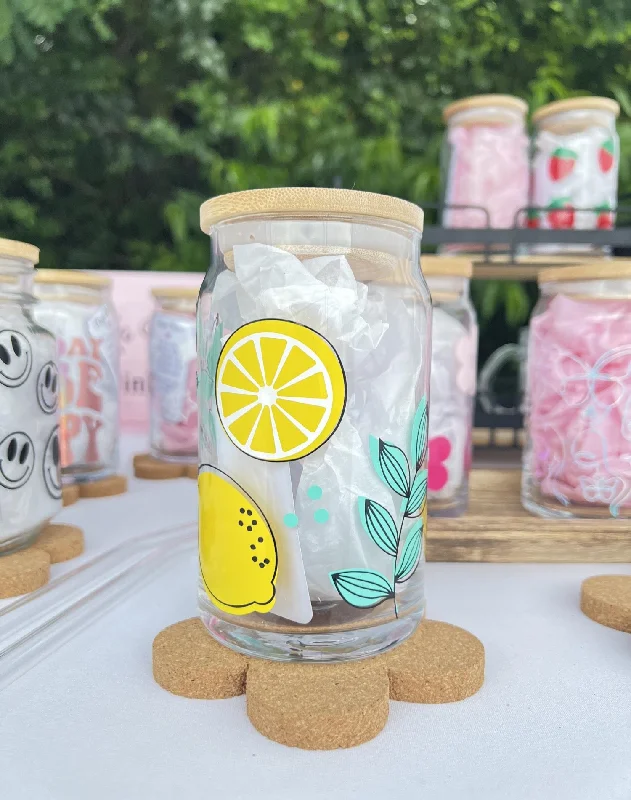 Boho Lemon Beer Can Glass , Lemon Glass, Lemonade Beer Glass Cup.