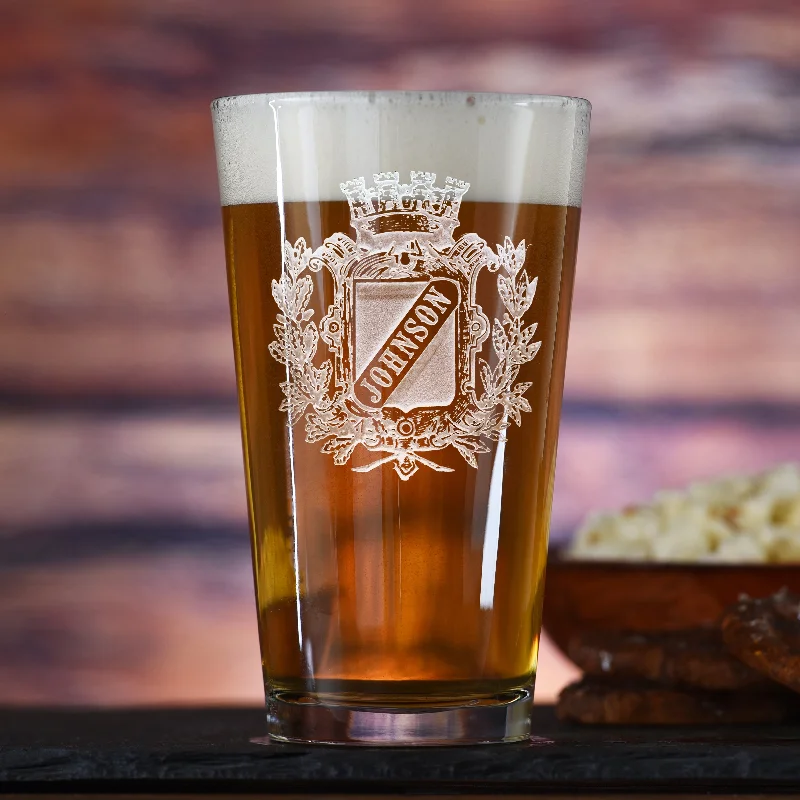 Engraved Personalized Crest Pint Pub Glass