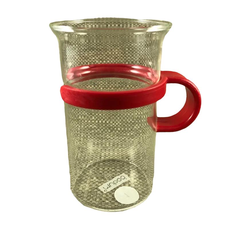 Tall Glass Mug With Red Plastic Handle Bodum