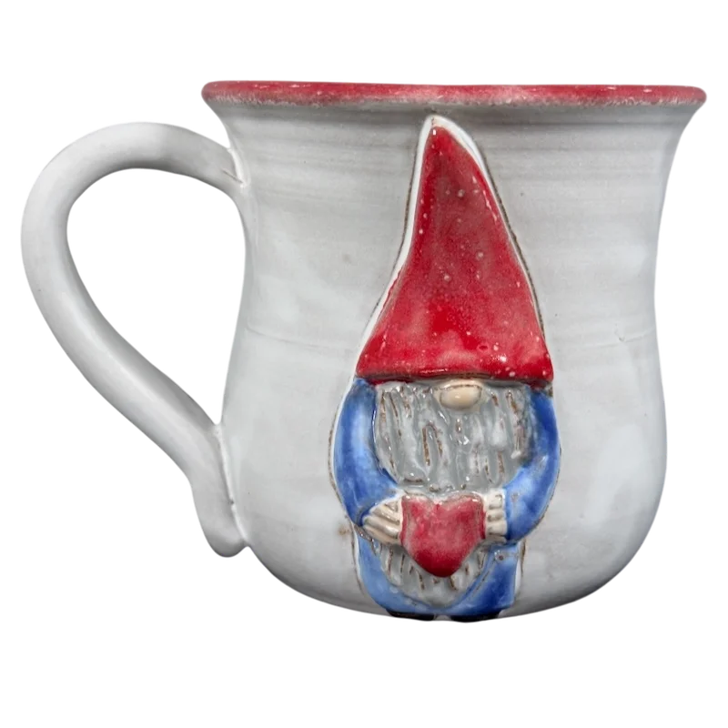 Gnome Holding A Heart 3D Embossed Hand Thrown Mug Mudworks Pottery