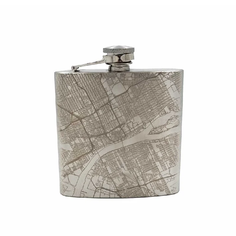 Detroit City Map Hip Flask