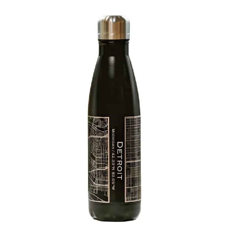 Detroit City Map Insulated Bottle - Matte Black