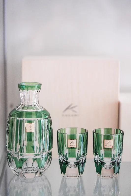 Kagami Crystal - A set of Sake Glasses, Edo Kiriko "Bamboo Stem Series"