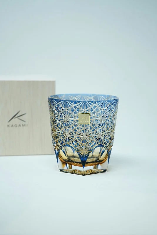 Kagami Crystal - Whisky Glass, Edo Kiriko Kasaneirome "Ogiku (chrysanthemum in abundance)" by Junichi Nabetani