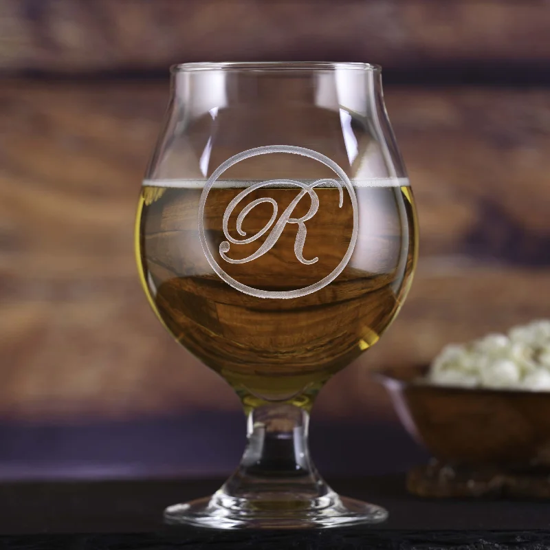 Monogram Etched Belgian Beer and Cider Glass