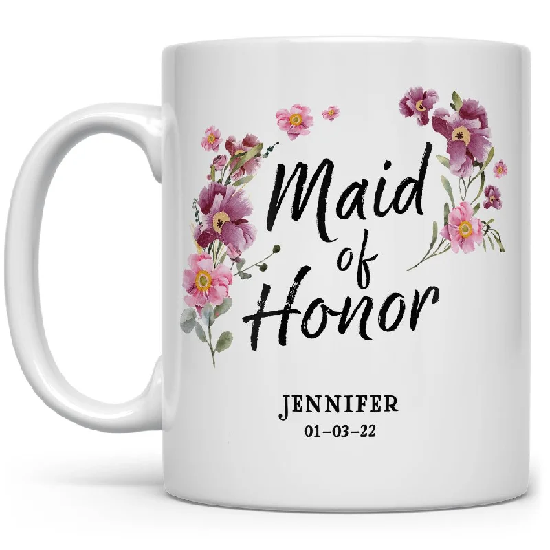 Personalized Maid of Honor Floral Mug