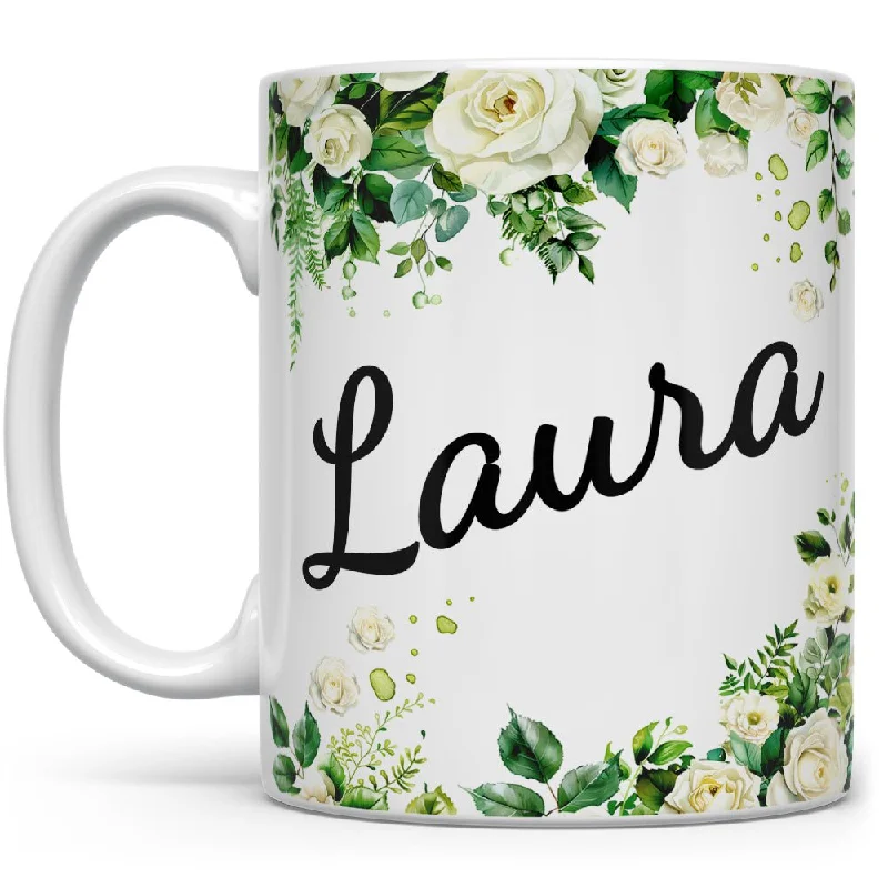 Personalized Name White Rose Mug