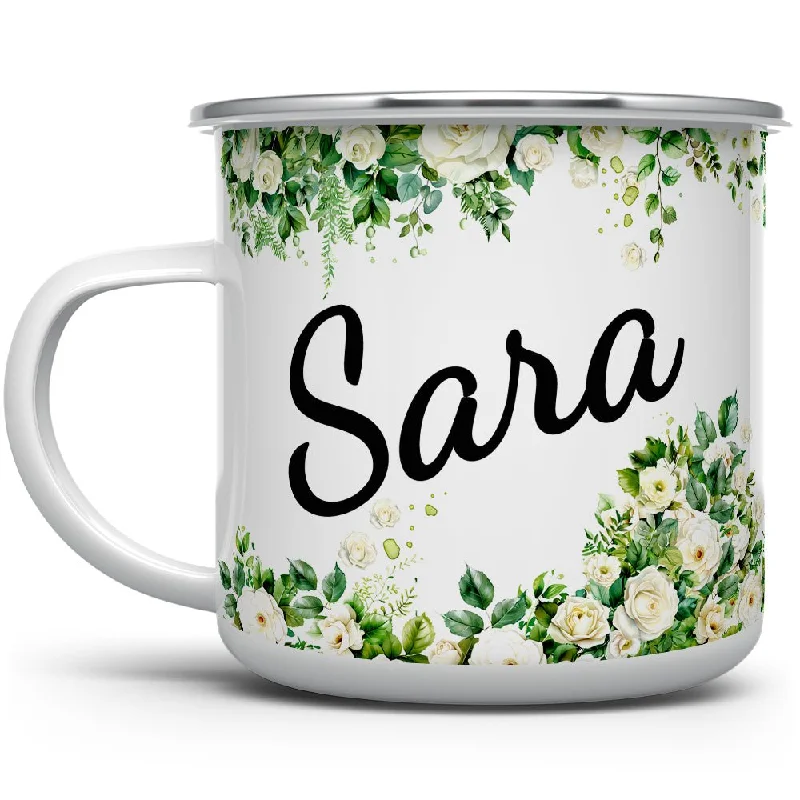 Personalized White Rose Name Camp Mug