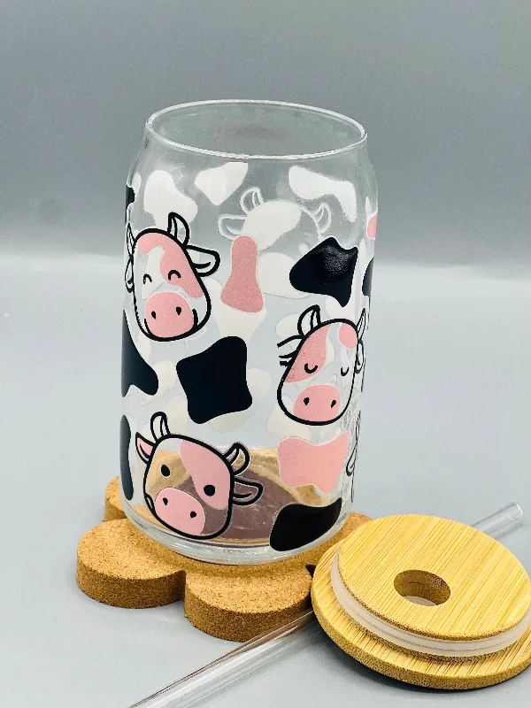 Pink Cow Glass Cup