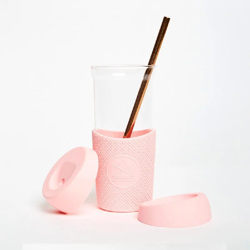 Reusable Glass Smoothie Cup with Lid - 20oz - Pink Flamingo