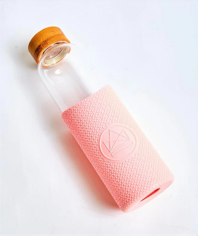 Reusable Glass Water Bottle - 550ml - Pink Flamingo