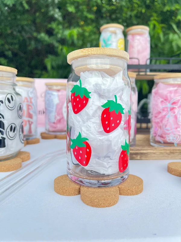 Strawberry Beer Can Glass , Strawberry Glass, Strawberry  Beer Glass Can.