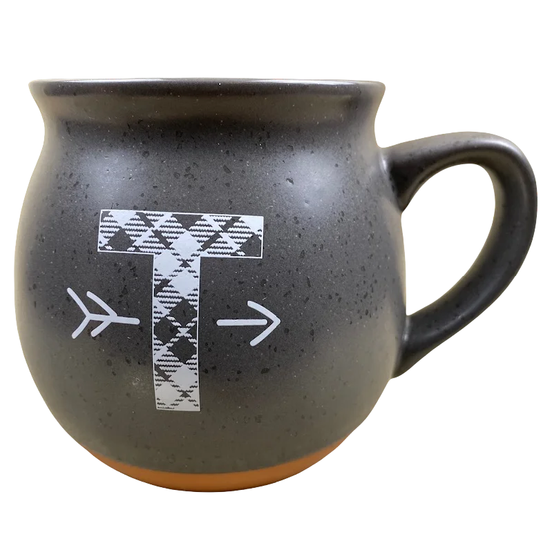 "T" Plaid Monogram Initial Gray Mug Threshold