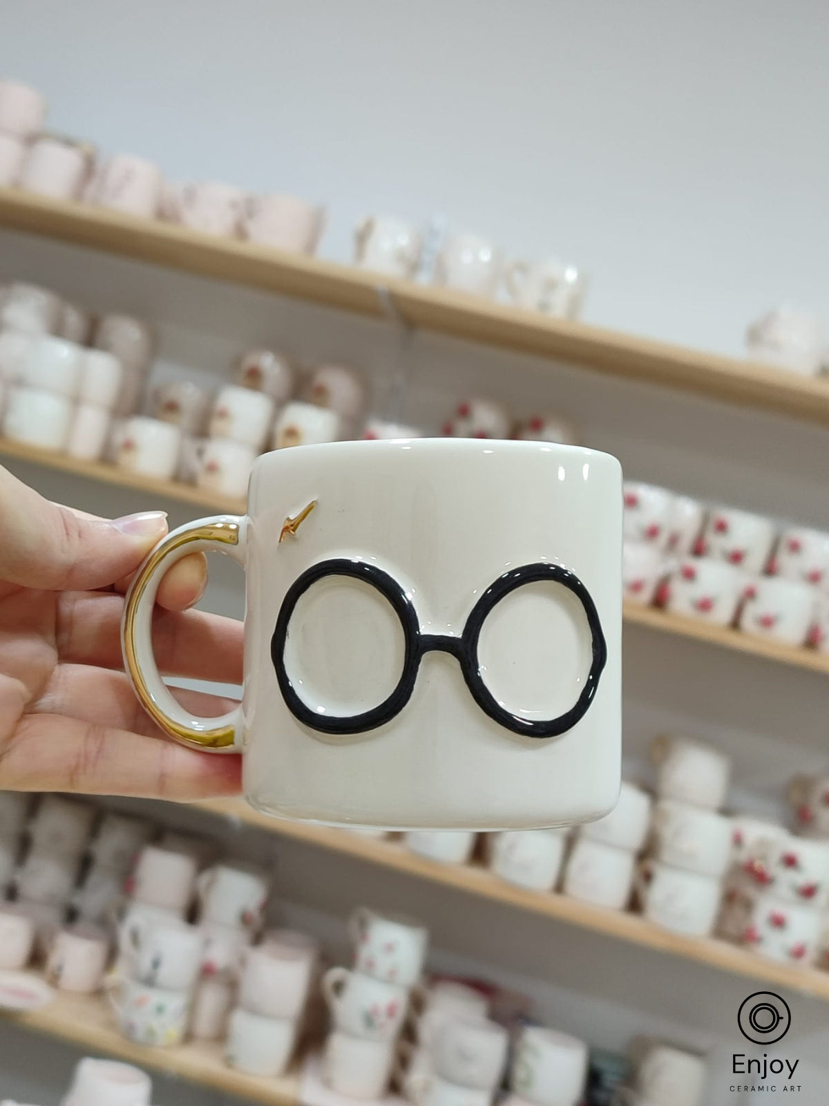 Harry Potter Round Glasses Ceramic Mug 10oz with Gold Handle - Wizard-Inspired Magic