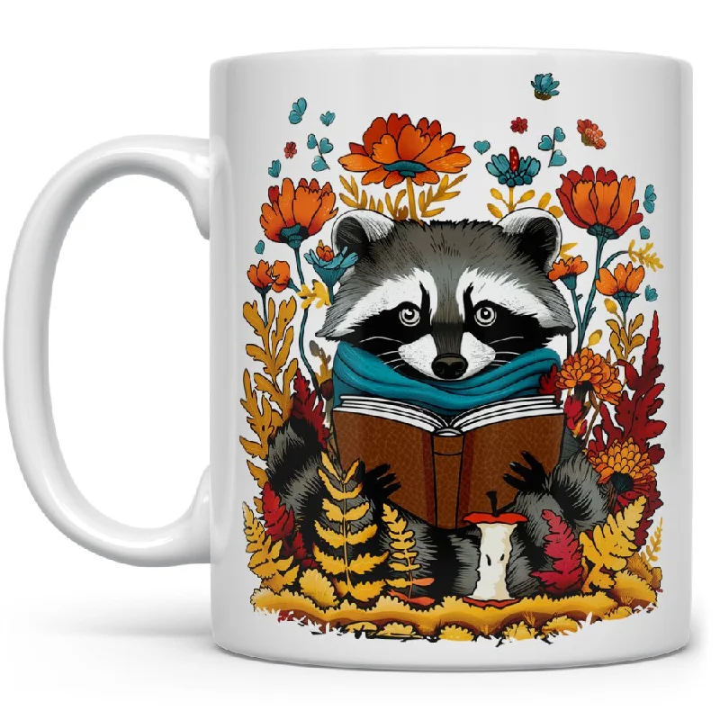 Woodland Fall Reading Raccoon Mug