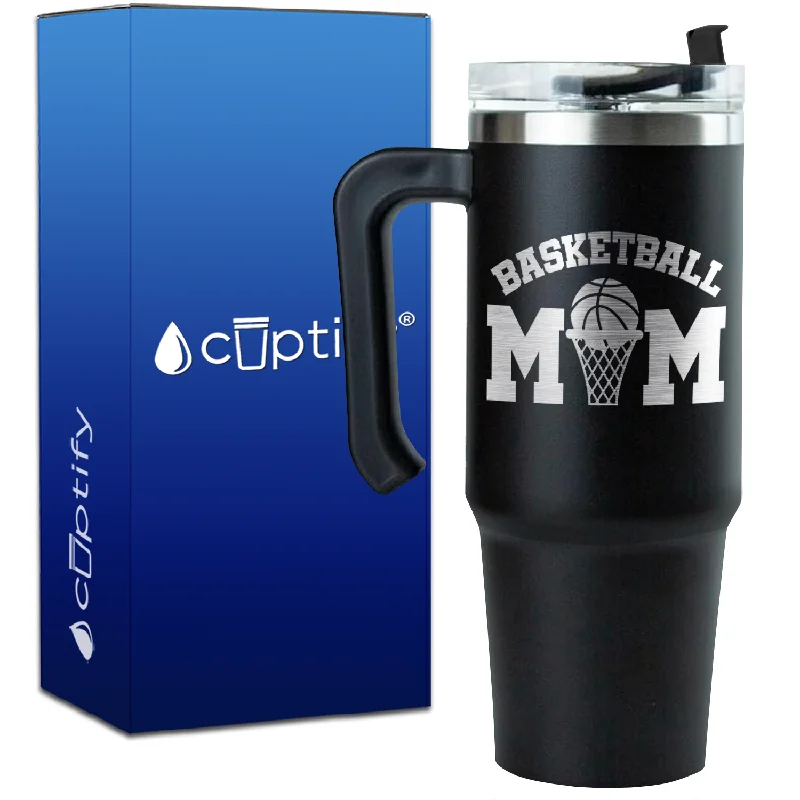 Basketball Mom Ball and Net on 30oz Basketball Travel Mug