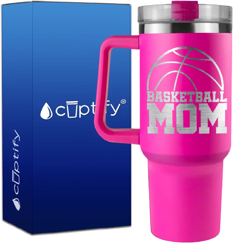 Basketball Mom Half Ball on 40oz Basketball Traveler Mug