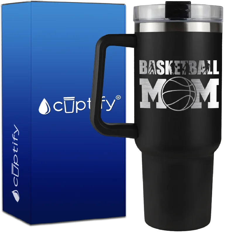 Basketball Mom Silhouette on 40oz Basketball Traveler Mug