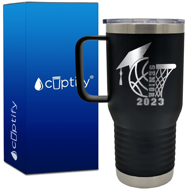 Basketball Senior with Grad Cap 20oz Basketball Travel Mug