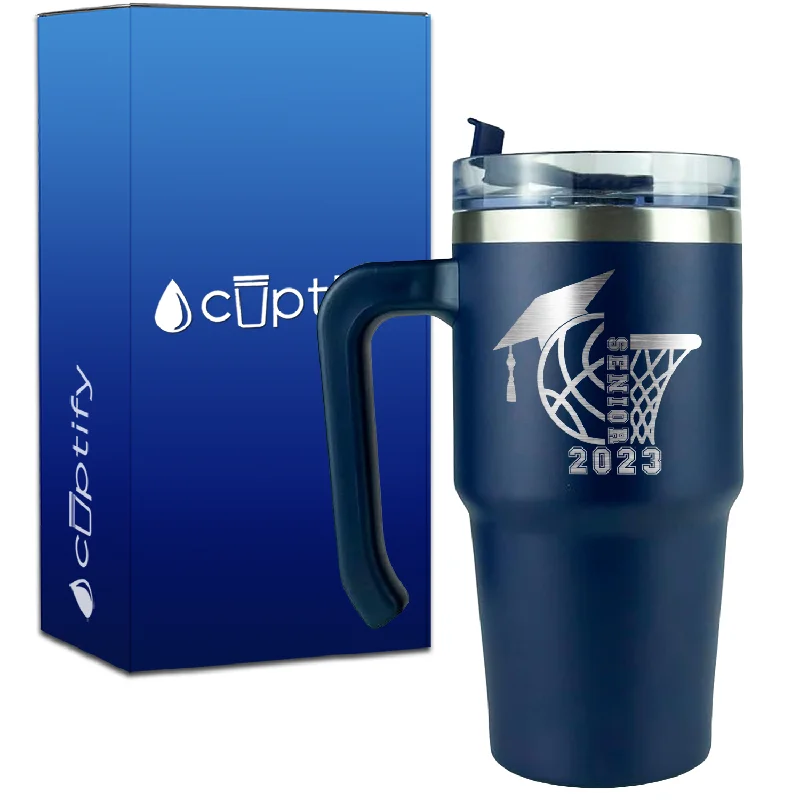 Basketball Senior with Grad Cap on 20oz Basketball Travel Mug