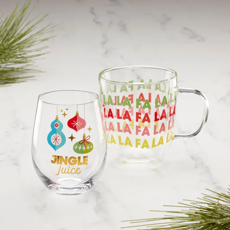 Fa La La La 2-Piece Mug & Wine Glass Set