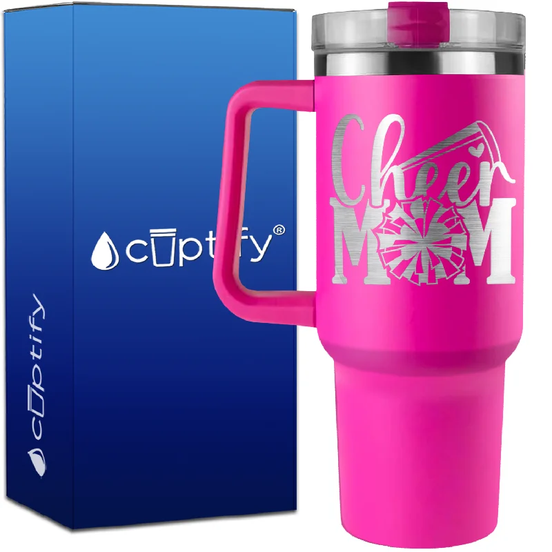 Cheer Mom Pom Pom and Megaphone on 40oz Cheer Traveler Mug