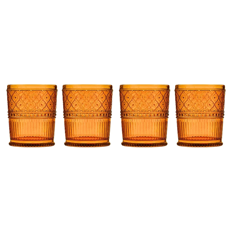 Claro Amber Double Old Fashion, Set of 4