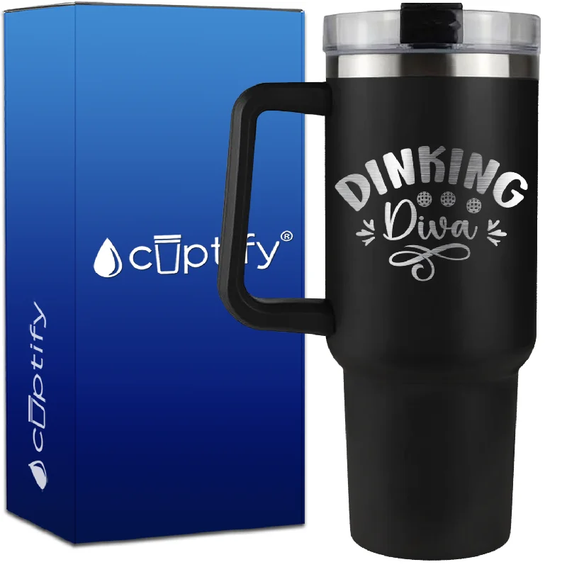 Dinking Diva Pickleball on 40oz Pickleball Traveler Mug