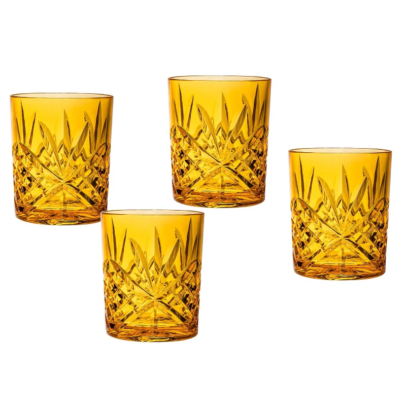 Dublin Acrylic Sunshine Yellow Double Old Fashion, Set of 4