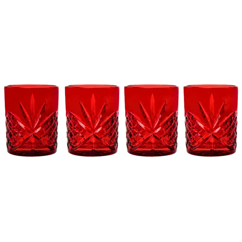 Dublin Crystal Red Double Old Fashion, Set of 4