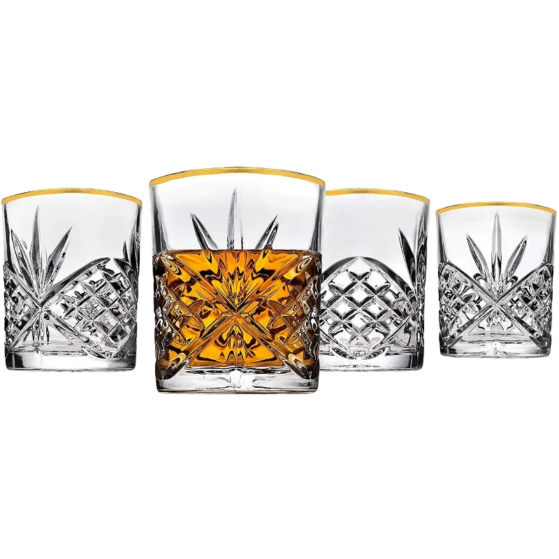 Dublin Crystal Gold Rim Double Old Fashion, Set of 4