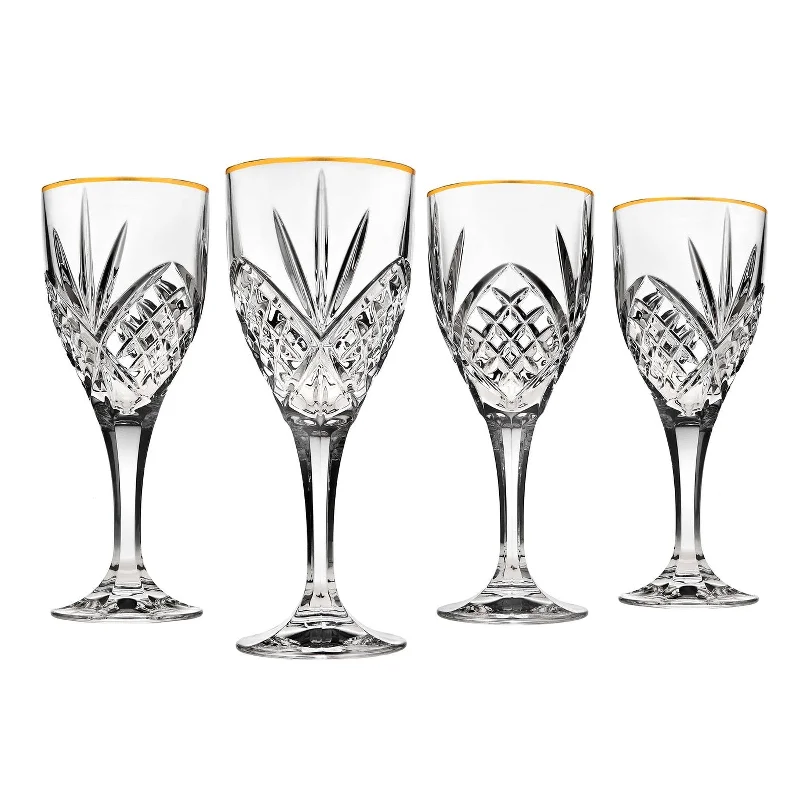 Dublin Crystal Gold Rim Goblet, Set of 4