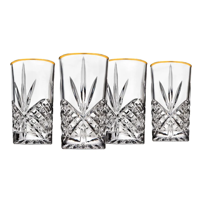 Dublin Crystal Gold Rim Highball, Set of 4