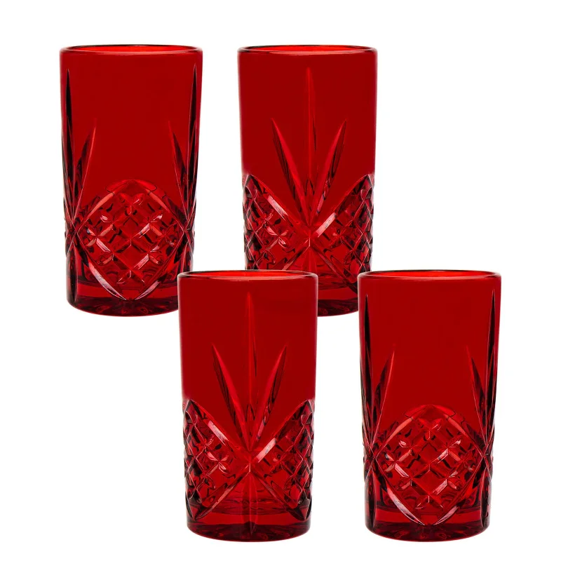 Dublin Crystal Red Highball, Set of 4