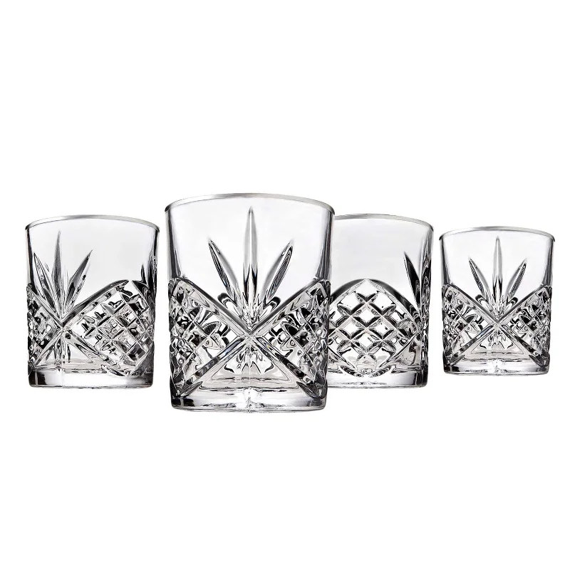 Dublin Crystal Platinum Rim Double Old Fashion, Set of 4