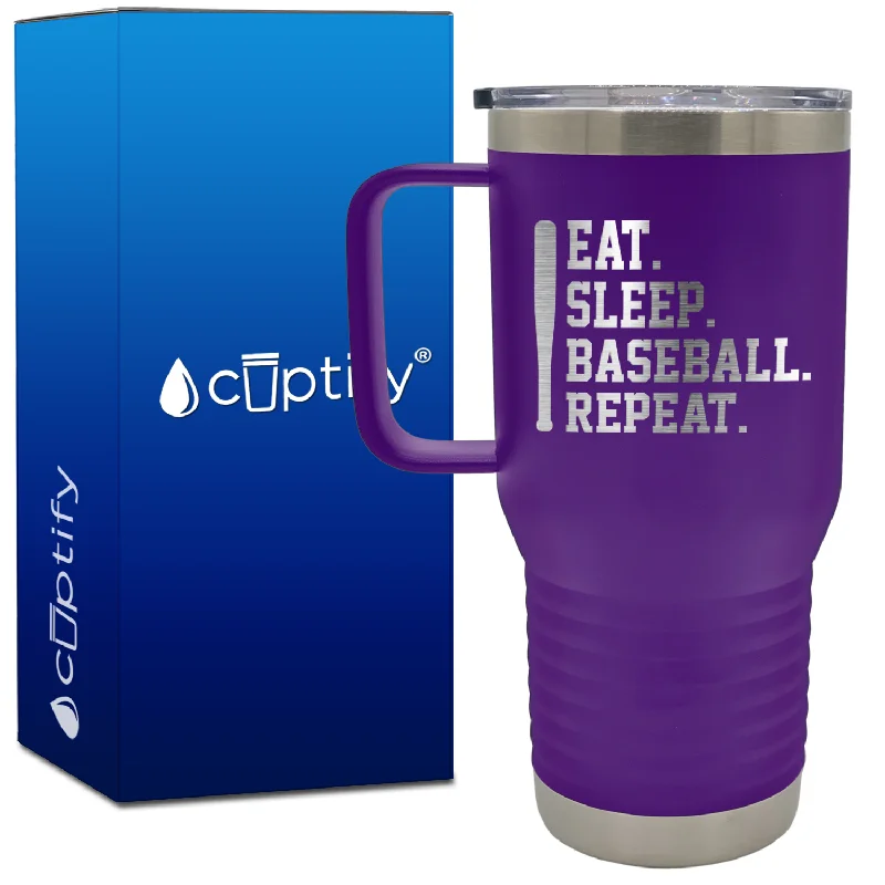 Eat. Sleep. Baseball. Repeat. Bat 20oz Baseball Travel Mug