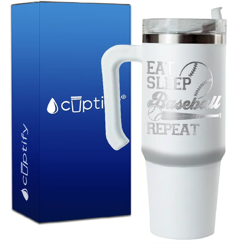 Eat Sleep Baseball Repeat Bat and Ball on 30oz Baseball Travel Mug