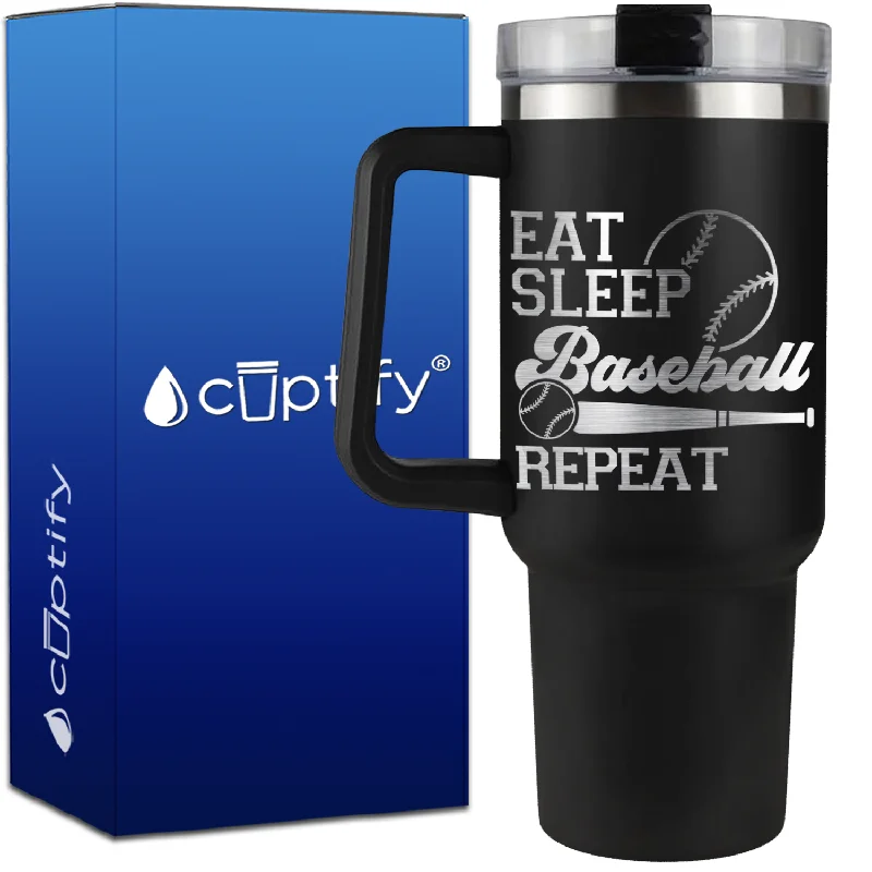 Eat Sleep Baseball Repeat Bat and Ball on 40oz Baseball Traveler Mug