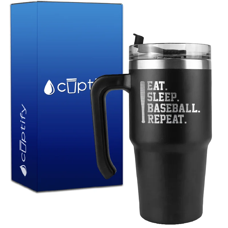 Eat. Sleep. Baseball. Repeat. Bat on 20oz Baseball Travel Mug