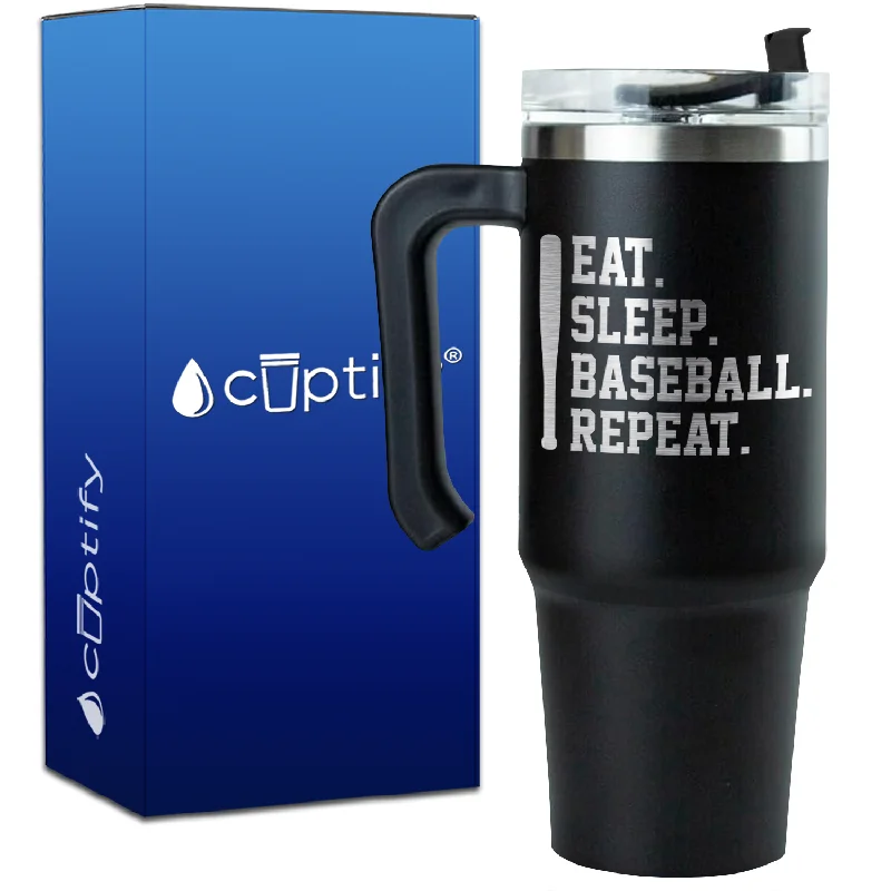 Eat. Sleep. Baseball. Repeat. Bat on 30oz Baseball Travel Mug