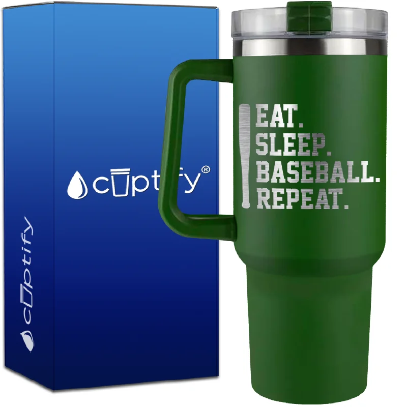 Eat. Sleep. Baseball. Repeat. Bat on 40oz Baseball Traveler Mug