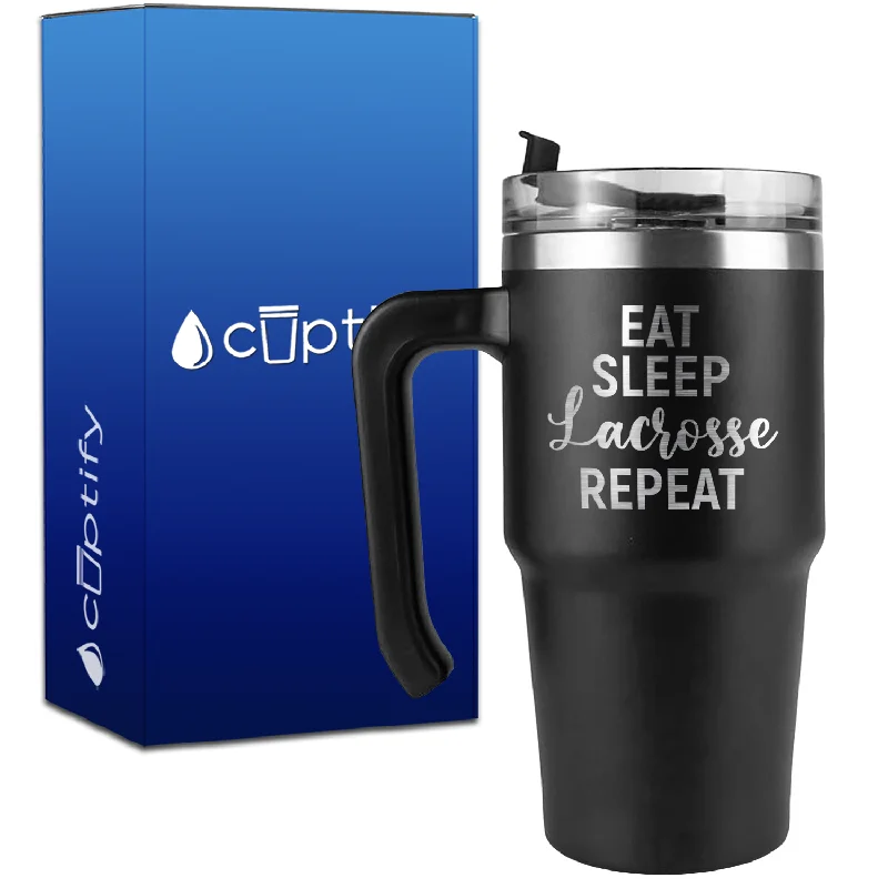 Eat Sleep Lacrosse Repeat Curly on 20oz Lacrosse Travel Mug