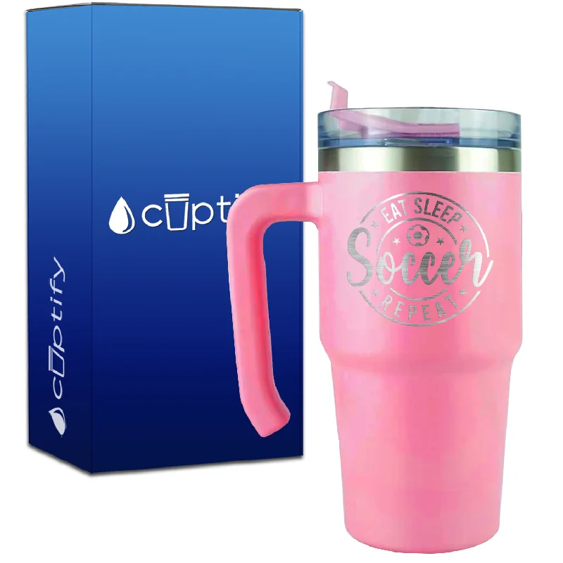 Eat Sleep Soccer Repeat Circle on 20oz Soccer Travel Mug