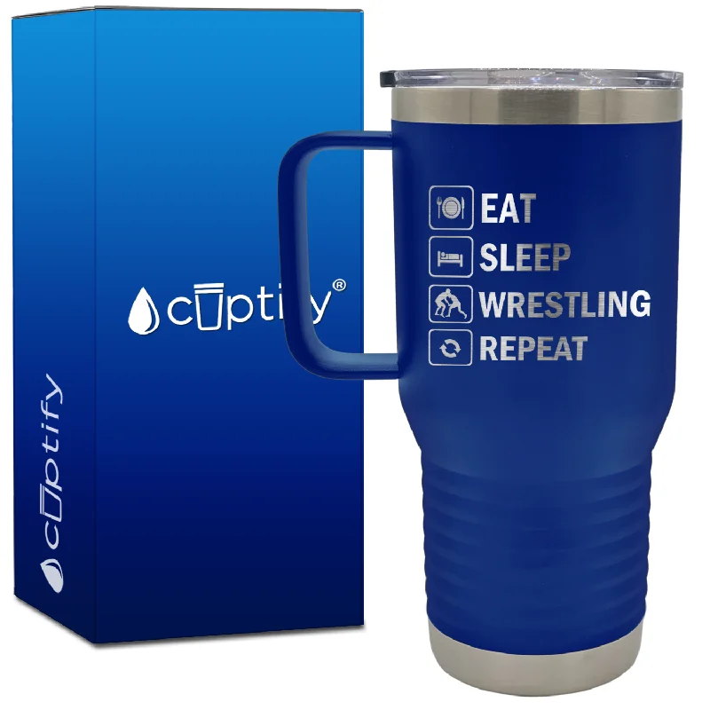 Eat Sleep Wrestling Repeat Icons 20oz Wrestling Travel Mug